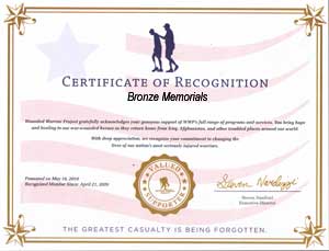 wounded warrior certificate bronze memorial plaque